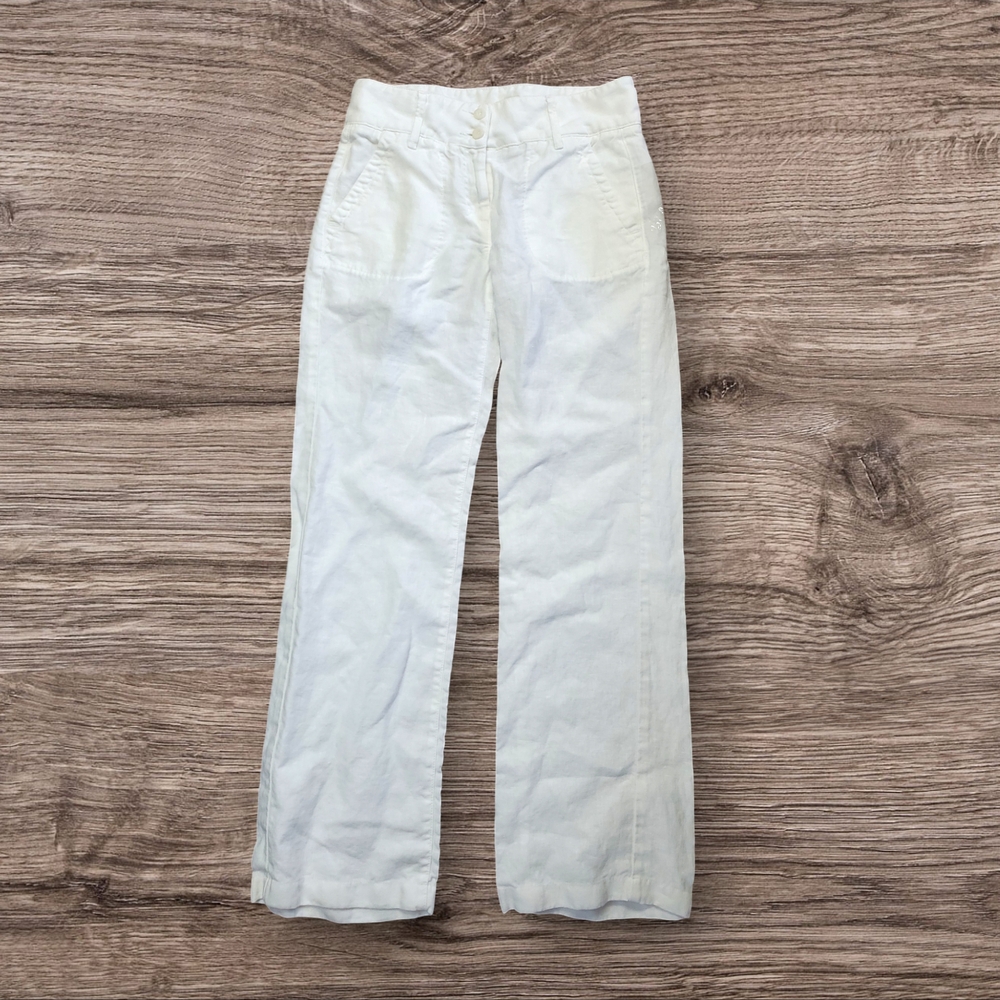 Escales Yachting White Linen Double Button-Up Pants EU 36